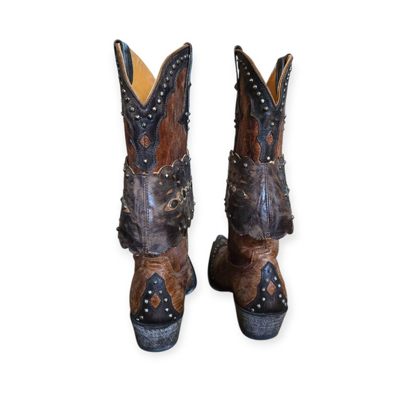 Old Gringo Brown Western Distressed Leather Studded Pointed Toe Cowboy Boots - Picture 3 of 9